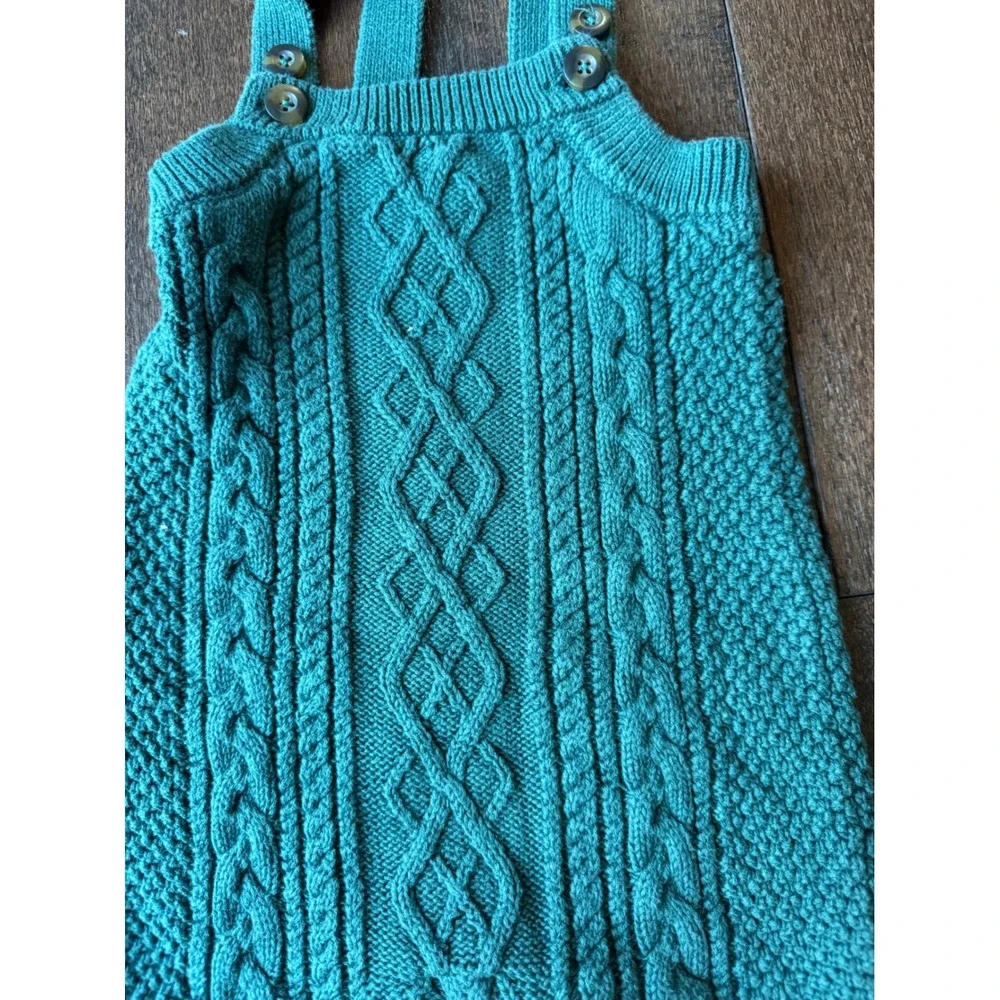 Hanna Andersson Sweater Overalls 6-12M Green Cable Knit Romper holidays